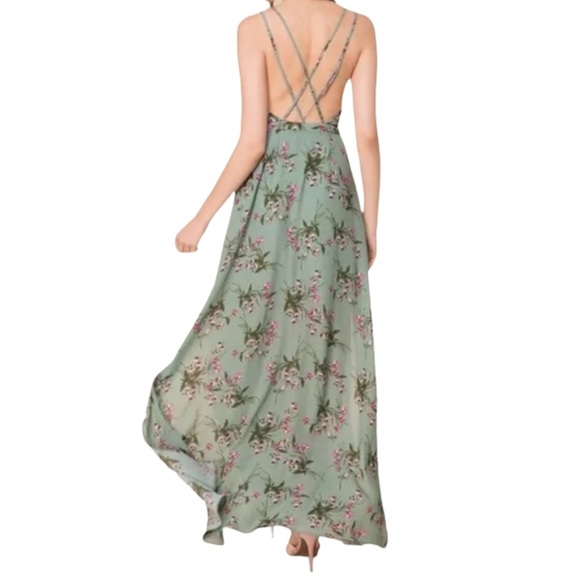Bebe Floral Deep V Plunge Crossback Long Prom Gown Maxi Dress - Picture 3 of 5